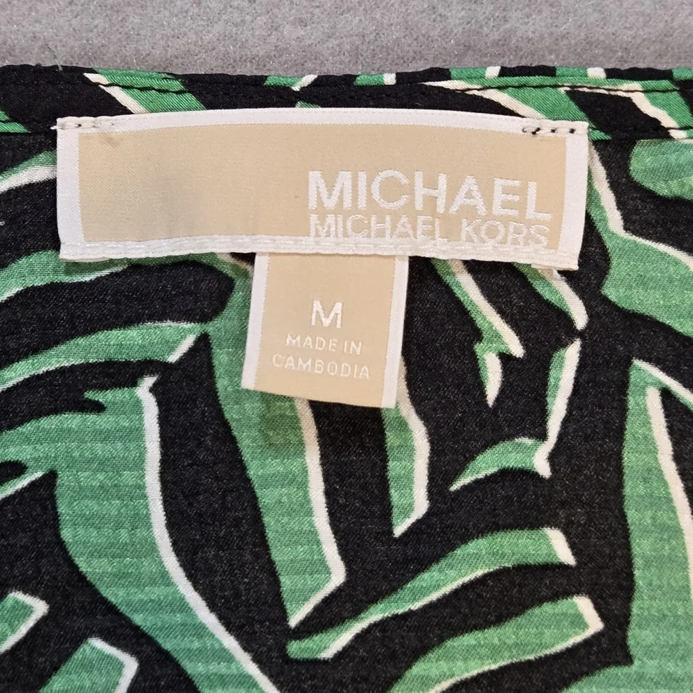 Michael Kors Green and‎ Black Leaf Print Wrap Dress Size Medium